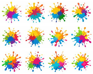 Splash of paints. Blobs. Paint splatter colourful set. Splashing spots effect shape. Multicolored splash paintbrush liquid. Painting - activity. Vector splash of paints isolated on white background.