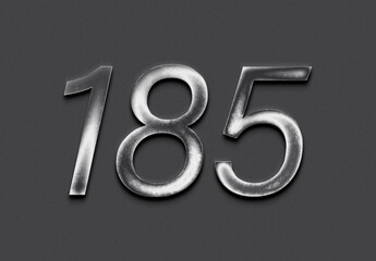 Chrome metal 3D number design of 185 on grey background.