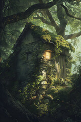 Rustic Hovel Ensnared in Enchanting Forest - A Glimpse into a Cozy, Hidden Abode