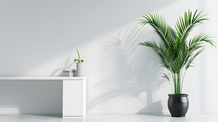 Indoor plant  minimalist office interior design  white background
