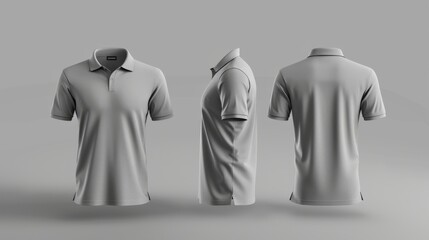 Gray Polo Shirt Front, Side, and Back Views - Generative AI