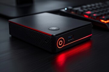 Black Mini PC With Red Power Button