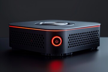 Black Mini PC With Red Power Button