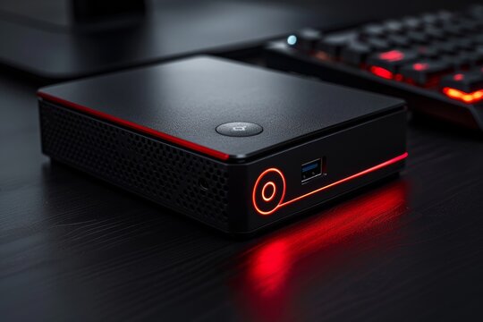 Black Mini PC With Red Power Button
