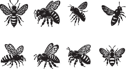 Honey bee silhouettes vector