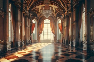 Radiant Luxury: An Exquisite Illuminated Castle Hall Showcasing Royal Opulence