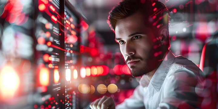 Professional IT specialist programming online depicted in a collage picture image. Concept Online Coding, IT Specialist, Professional Workspace, Collage Image, Technology Scenes