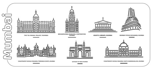 Obraz premium Mumbai monuments icons