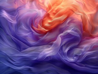 Fototapeta premium Abstract Flowing Fabric Art with Purple, Orange, and Red Hues, Swirling Ethereal Texture 