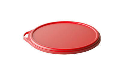 Red Round Plastic Chopping Board, Bold red round chopping board with a smooth finish and ergonomic handle, isolated on a white backdrop, perfect for modern kitchens