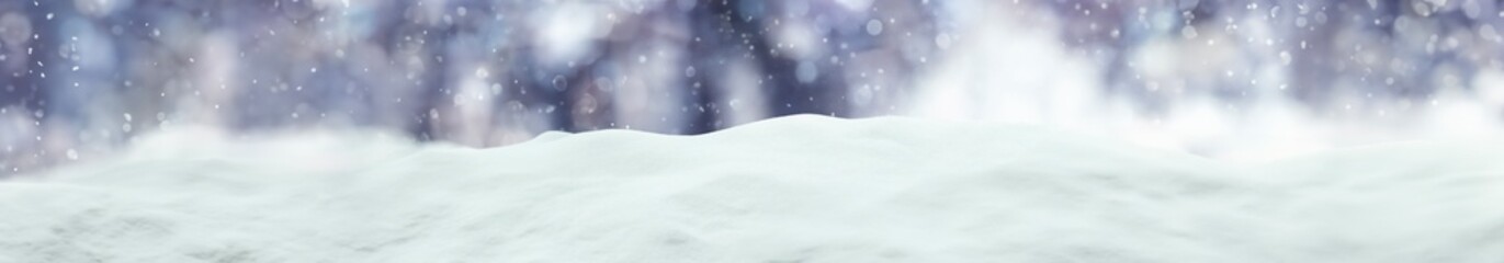 Christmas background. Snowy festive background. Widescreen frame backdrop. Winter art design