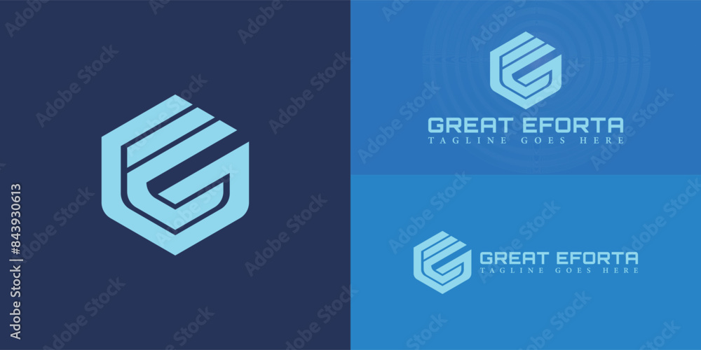 Aufkleber abstract initial hexagon letters ge or eg logo in blue color isolated on multiple background colors.