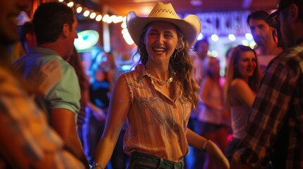 country woman dancing at cowboy bar