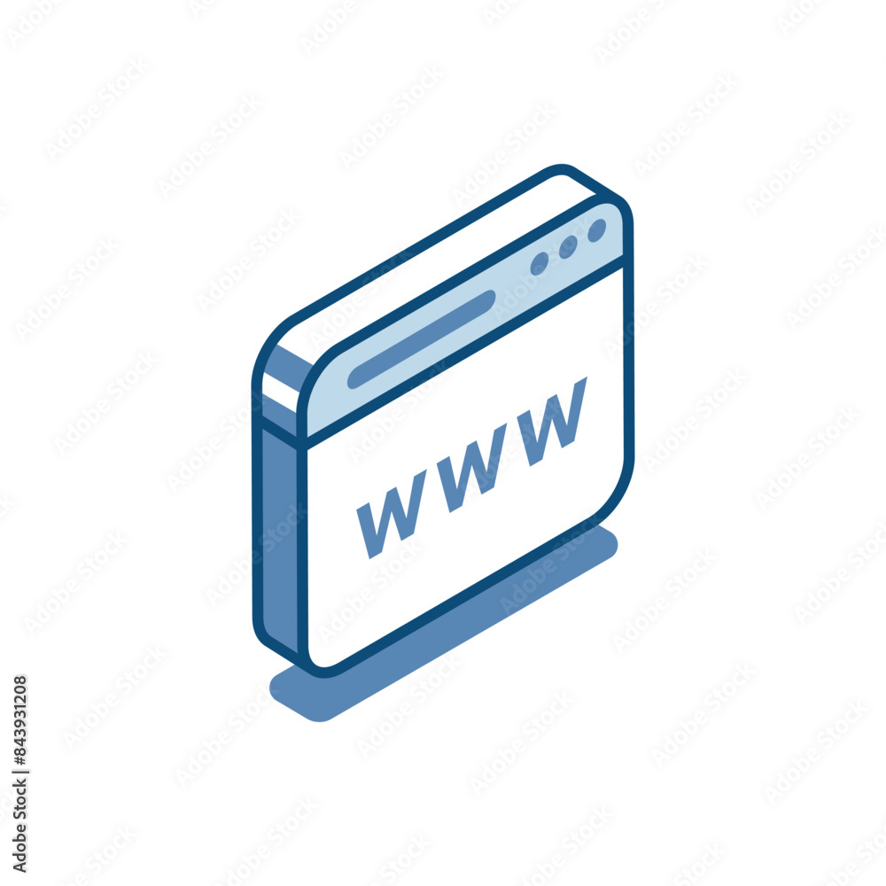 Poster isometric vector browser window linear icon, in color on a white background, web page