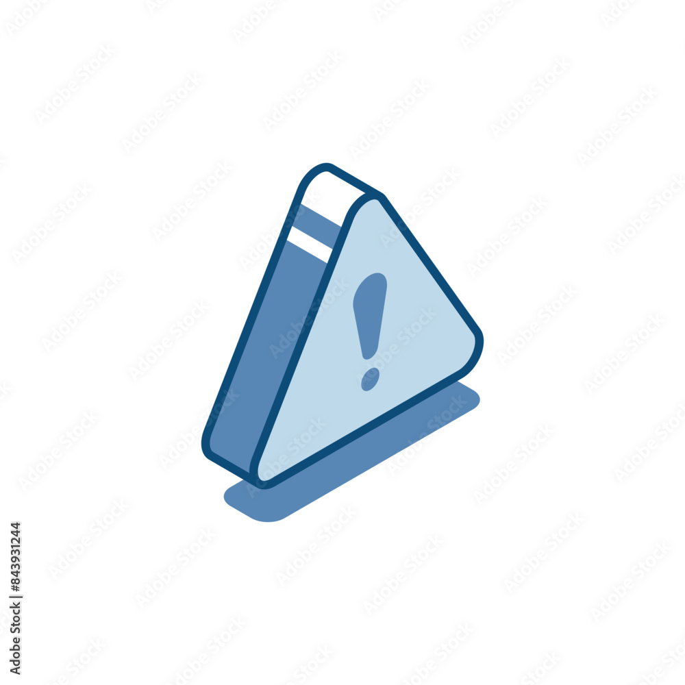 Poster isometric vector triangular with an exclamation mark linear icon, in color on a white background, an