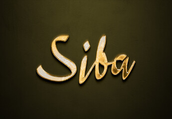 Old gold text effect of name Siba with 3D glossy style Mockup.