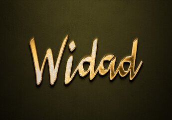 Old gold text effect of name Widad with 3D glossy style Mockup.