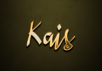 Old gold text effect of name Kais with 3D glossy style Mockup.