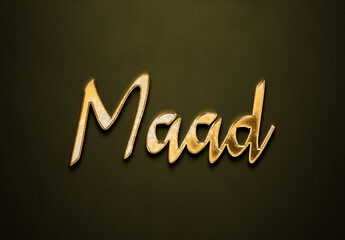 Old gold text effect of name Maad with 3D glossy style Mockup.