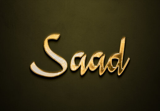 Old gold text effect of name Saad with 3D glossy style Mockup.