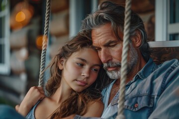 Obraz premium Father and Daughter on a Porch Swing