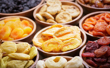 bowls of various dried fruits