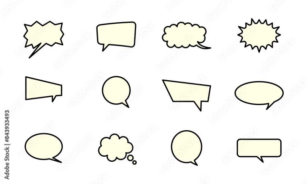 Poster call out bubble or callout speech balloon set in light yellow color. callout bubble or callout speec