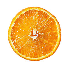 Juicy Orange Slice Close-Up on White, Close-up of a vibrant orange slice, its juicy segments rich in vitamin C, presented against a stark white background with clipping path