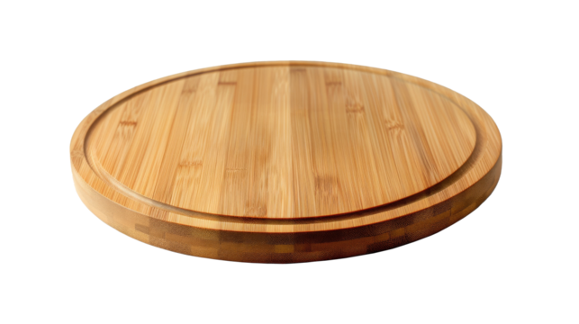 Swirled Olive Wood Cheese Board, A round olive wood cheese board displaying distinctive swirled grain patterns, perfect for elegant food presentation, isolated on white.
