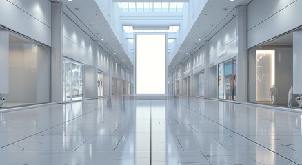 Obraz premium Empty Shopping Mall Corridor With Large Blank Advertisement