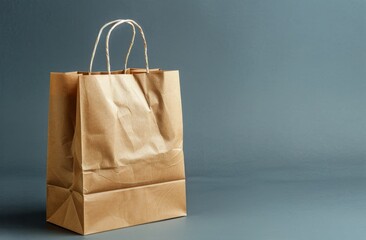 Brown Paper Shopping Bag on a Grey Concrete Background