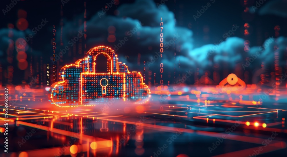 Aufkleber digital cloud security with a padlock icon in a network