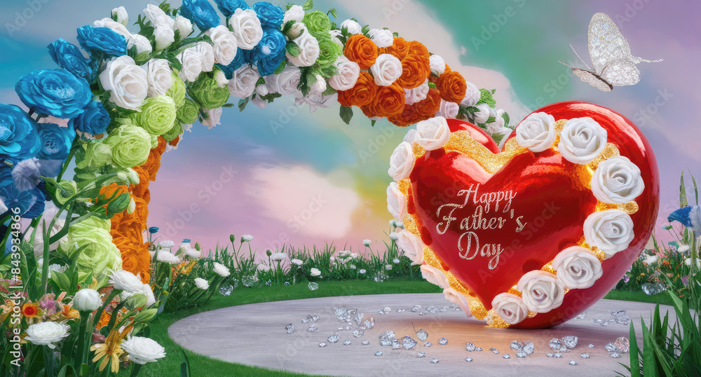 Fototapete 3D render of an ethereal and enchanting garden scene filled with vibrant colors and magical elements. 