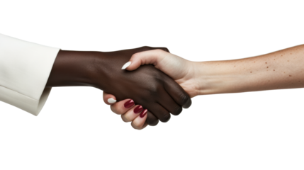 Diverse Handshake with Elegant Manicure, A handshake between diverse ethnicities with elegant manicure, symbolizing professional unity and respect.