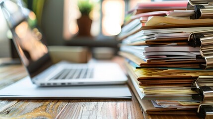 Files and laptop resting on the table