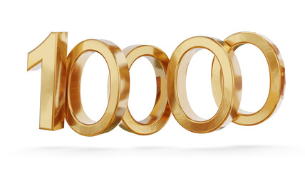 10000 ten thousand golden number 3d-illustration isolated, gold metallic