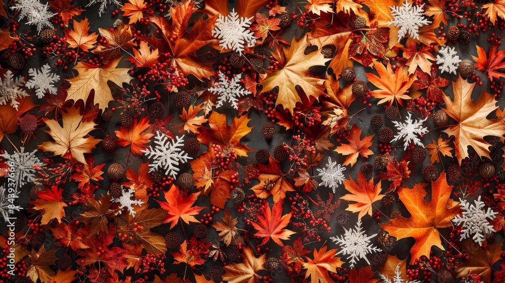 Poster an autumn snowflake pattern with a festive touch.