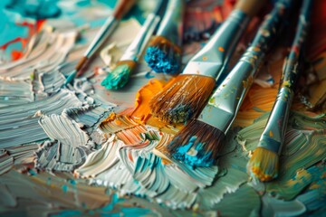 Fototapeta premium Colorful Paintbrushes on a Palette
