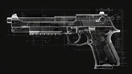 Detailed Technical Drawing of a Modern Semi-Automatic Handgun