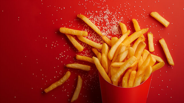 french fries on red background