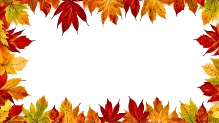 Autumn leaves frame isolated on transparent background. Fall border with colorful leaves in red, orange and yellow hues isolated on white png. Autumn thanksgiving decoration design elements