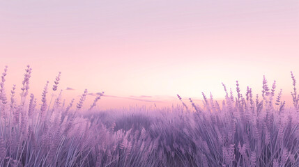 Fototapeta premium A serene lavender field at dusk with a pastel pink background