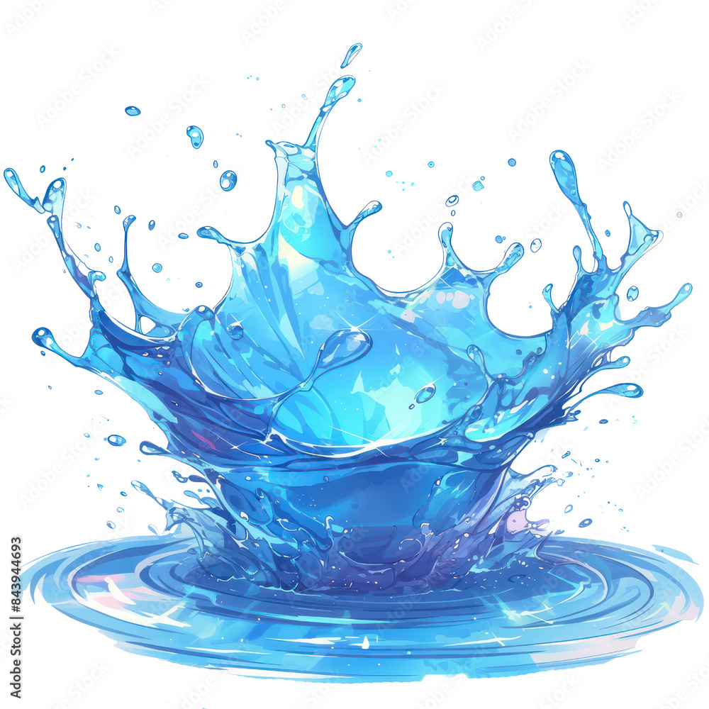 Poster vibrant splash of blue water captured in motion, creating dynamic ripples and waves in a pristine se