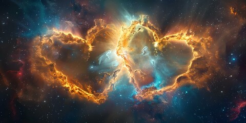 Cosmic nebulae art symbolizing eternal love and celestial union in space. Concept Celestial Love, Nebula Art, Eternal Union, Cosmic Symbolism, Space Inspiration