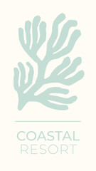Seaweed coral cut out print, logo template. Underwater sea life pastel blue and cream summer holiday coastal wall art.