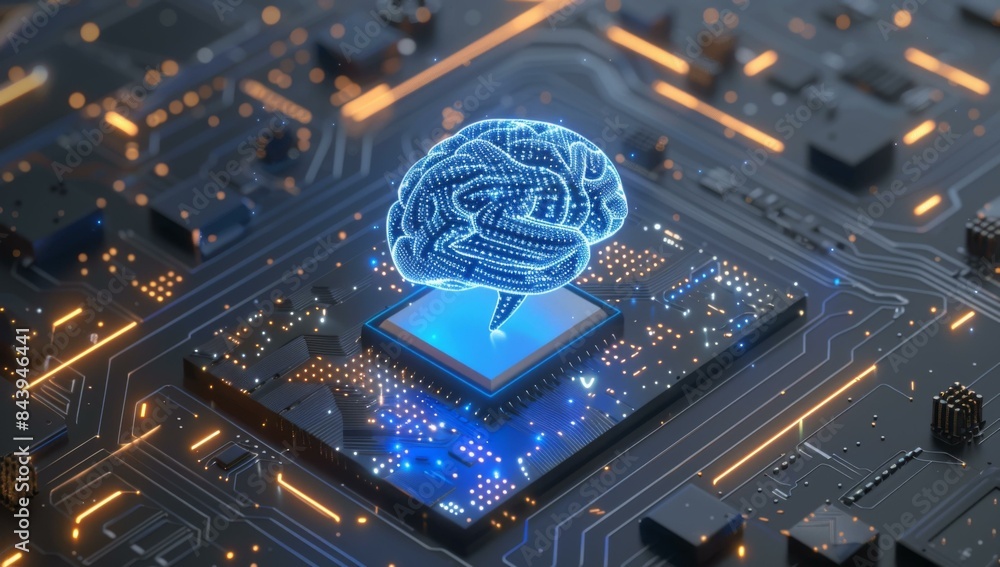 Poster a computer chip with a brain on top of it. ai.