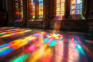 Stained Glass Reflections On A Church Floor