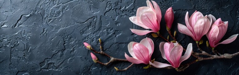 Beautiful Magnolia Branch Isolated on Anthracite Background