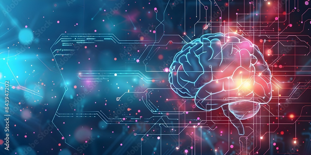 Poster digital background with neural networks storage sound graphics for science education. concept scienc