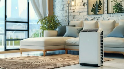 portable air conditioner or mobile air cooler in modern living room.